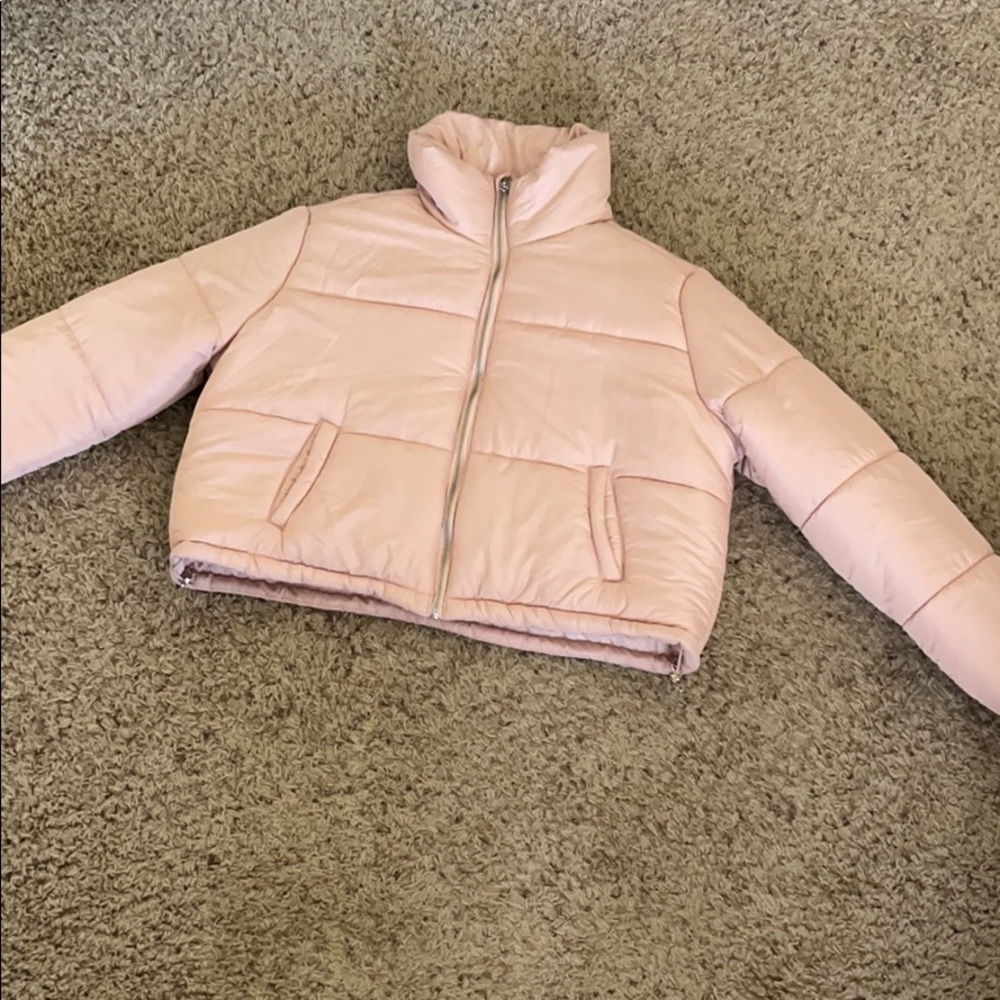 RUE 21 cropped light blush colored jacket.